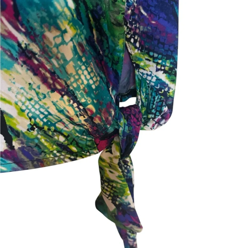Rafaella Multicolor Abstract Print Tie-Hem Top   XLARGE    #F - Picture 4 of 7